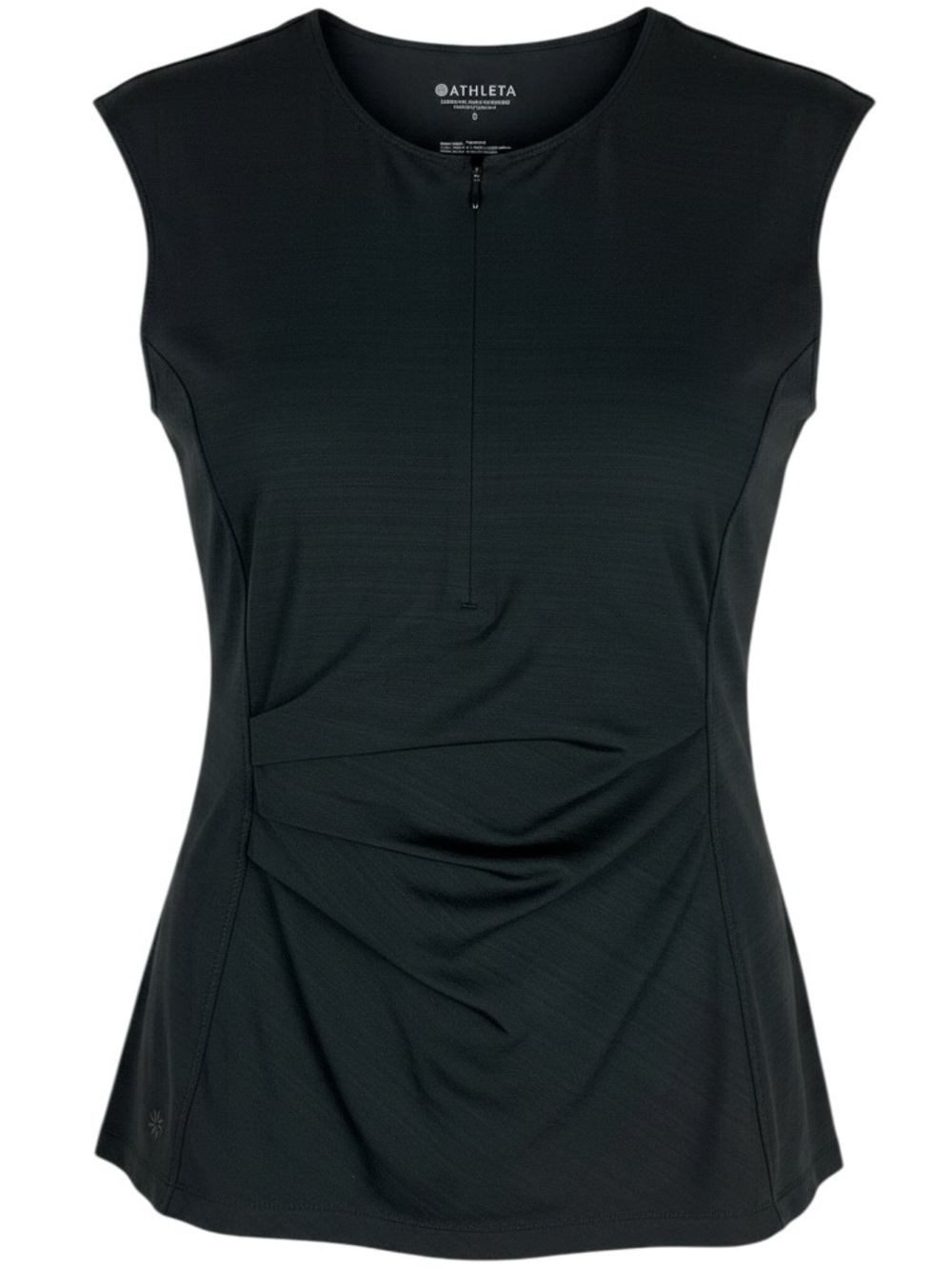 Athleta Black Cap Sleeve Half Zip Ruched Top Back Zip Pocket Athleisure Size S
